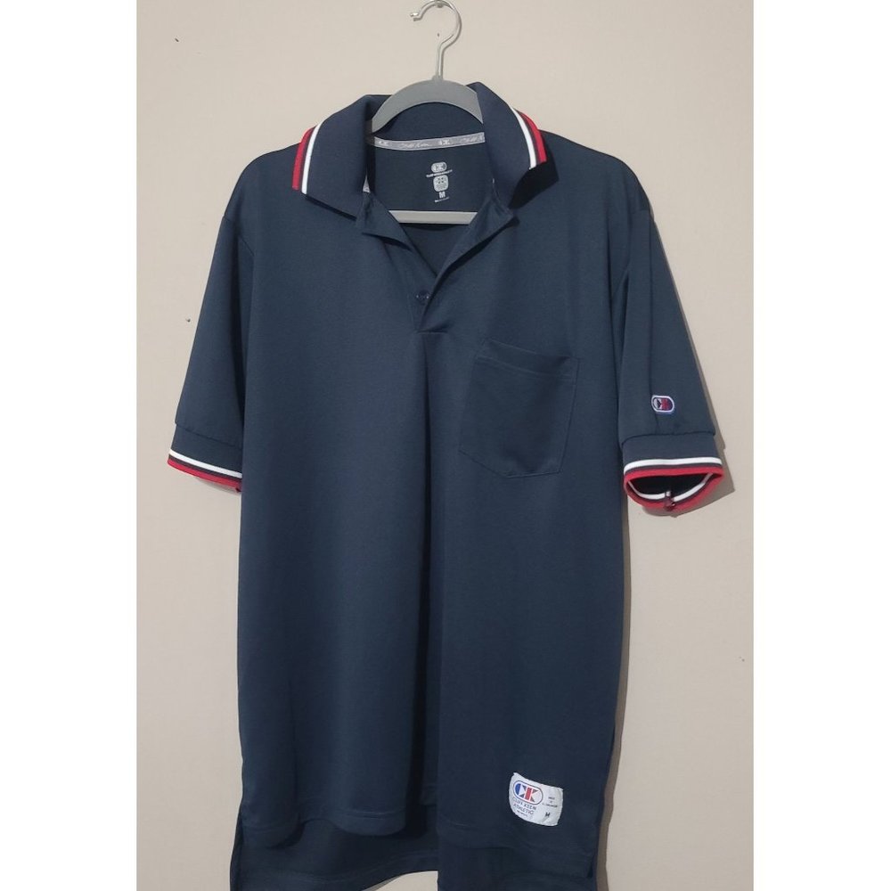 Cliff Keen Polo Shirt Blue with Red & White Striped Sleeves & Collar - Size M